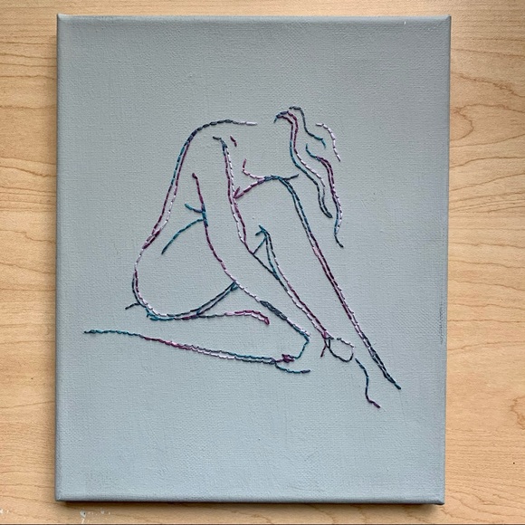 handmade embroidered w multicolored thread canvas - Picture 1 of 2